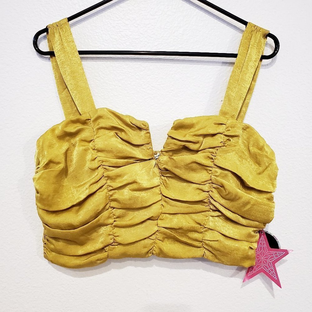 NEW Rabbit Rose Mustard Ruched 50's Style Sleeveless Crop Top [L]